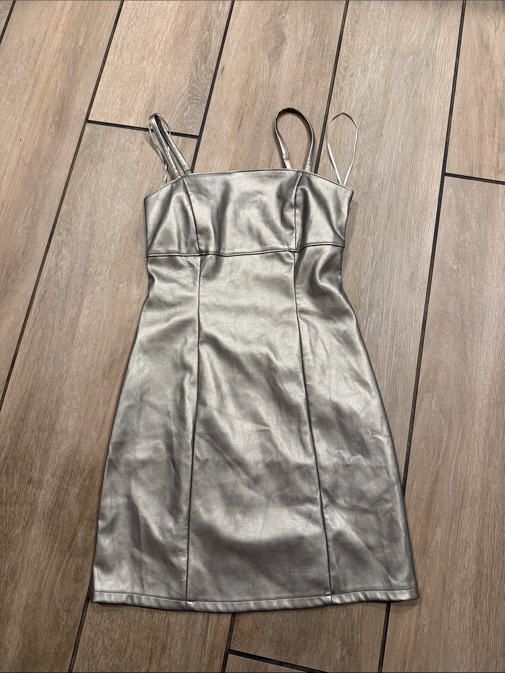 Metallic Silver Spaghetti-Strap Mini Dress